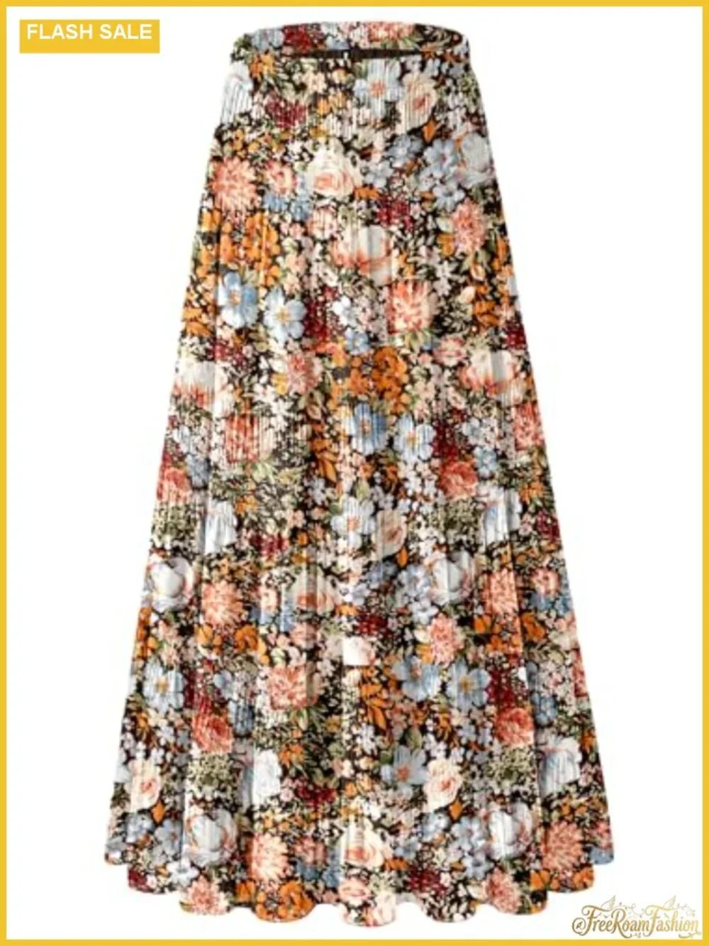 Women's Chiffon Flowy Maxi Skirt Boho Elastic Waisted Pleated A-Line